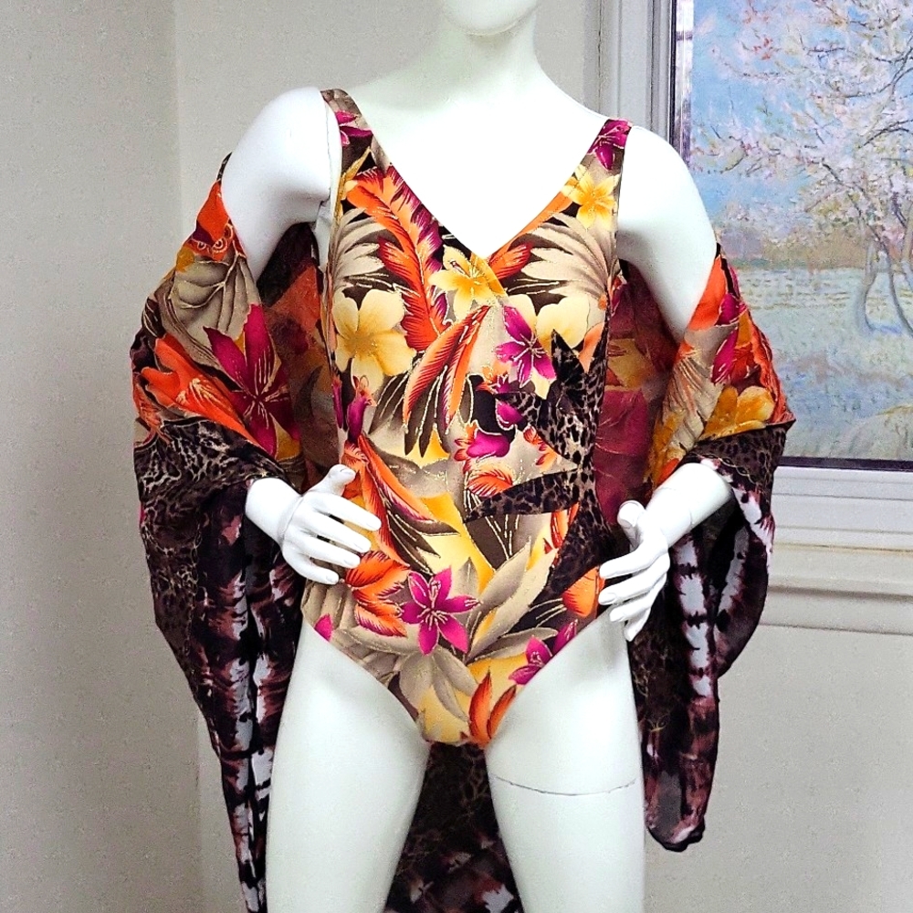 VINTAGE GLITTER LEOPARD MOBWIFE GOTTEX SWIMSUIT WITH MATCHING COVERUP